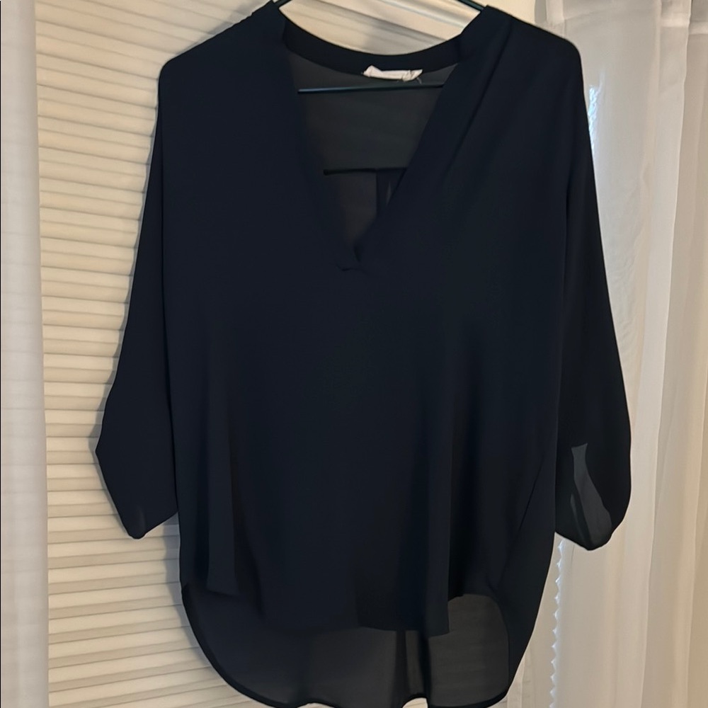 Navy Asymmetrical Blouse with Relaxed Fit